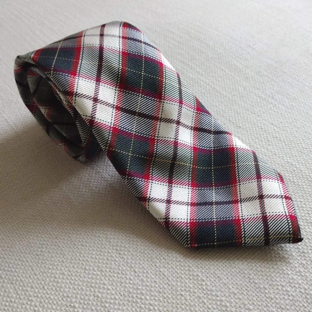 Silk Moschino Green, White, Black, and Red Plaid Men's Tie EUC